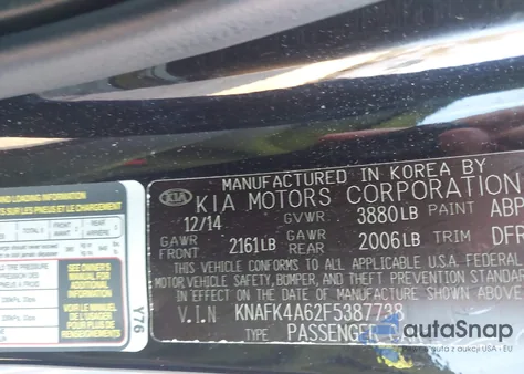 2015 Kia Forte Lx from USA, damaged, VIN KNAFK4A62F5387738